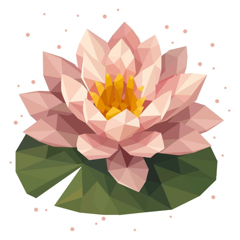 Polygon Water Lily in Pink on Green Leaf