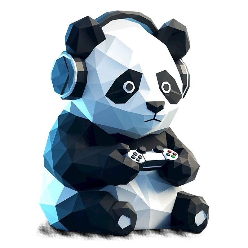 Gaming Panda mit Headset & Controller