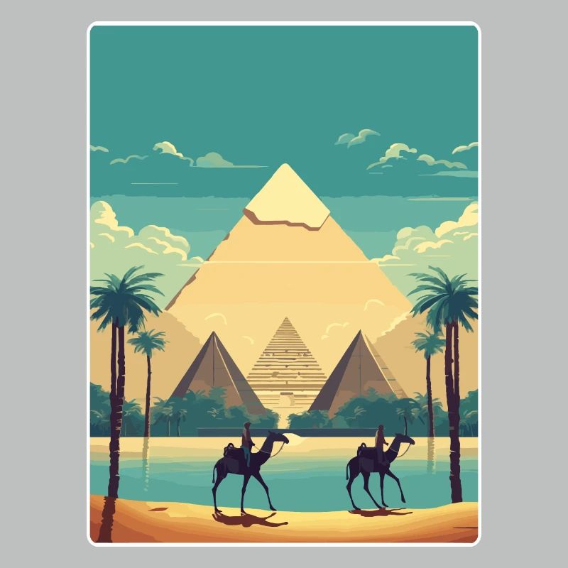 Le Caire, Égypte, Grandes Pyramides De Gizeh, Affiche De Voyage