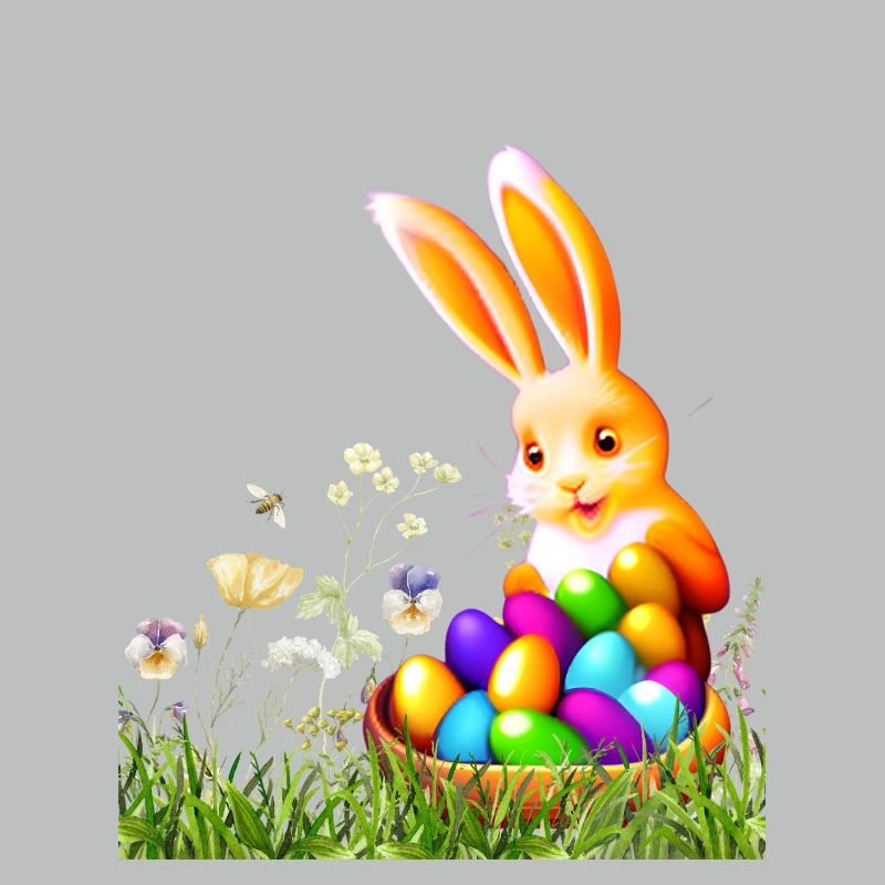 Easter bunny with colorful eggs