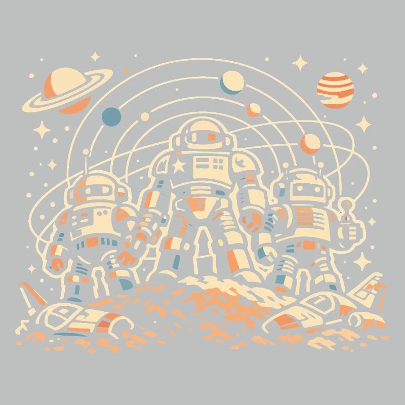 Moon Soil Astronauts Robot Trio