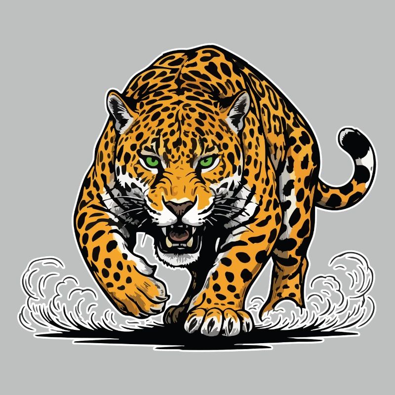 Jaguar-Leopard greift Wassermaskottchen Räuber an