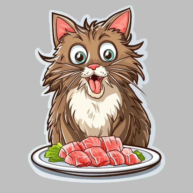 Chat Gourmand devant son Festin de Sashimis