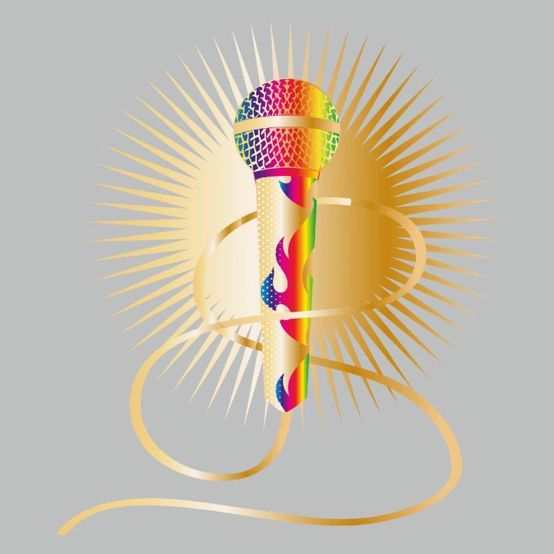 golden microphone with rainbow elements
