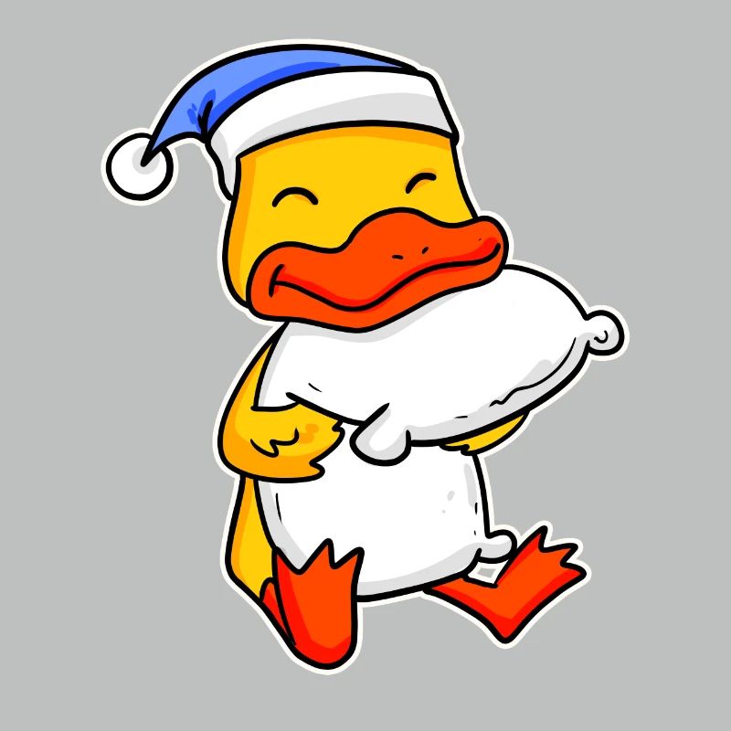 Duck with pillow and sleeping cap