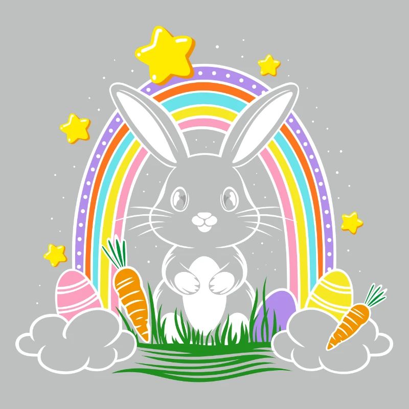 Easter Bunny Bunny with Rainbow and Easter Eggs