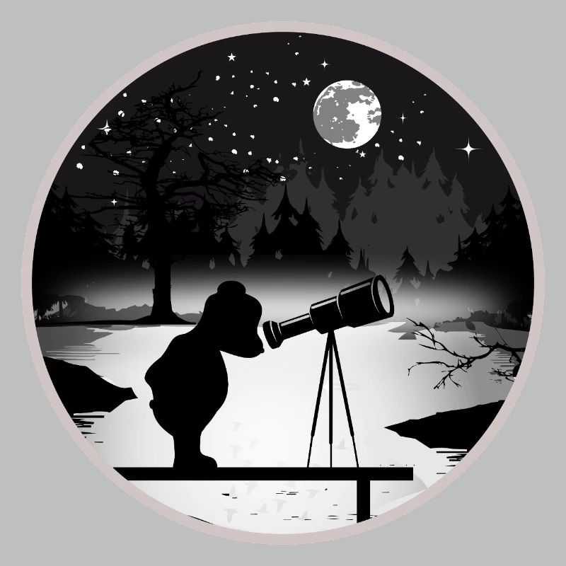 Bear with telescope under the starry sky