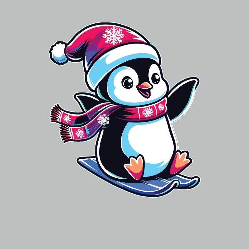 Pingouin Noël Ski Course Pingouins