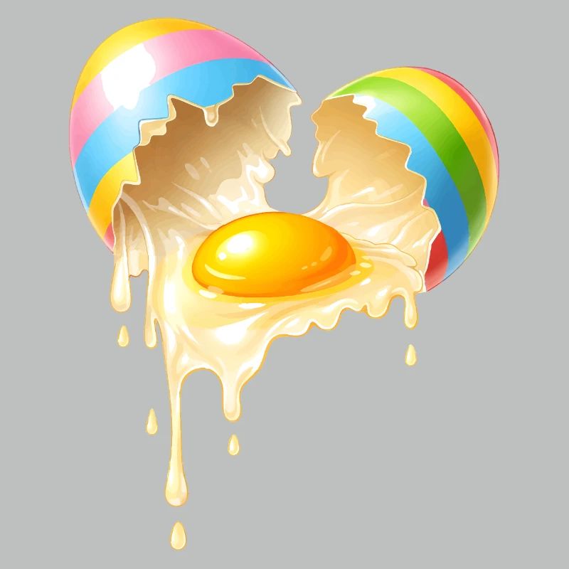 Broken Easter egg with flowing egg yolk