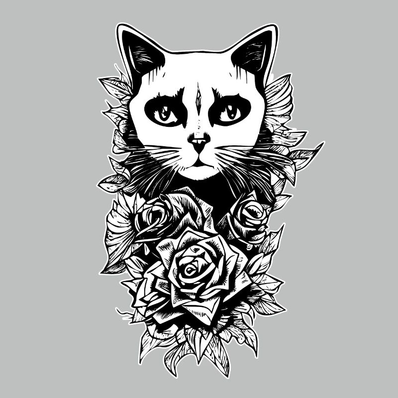 Dessin Gothique | Fleurs Et Chat