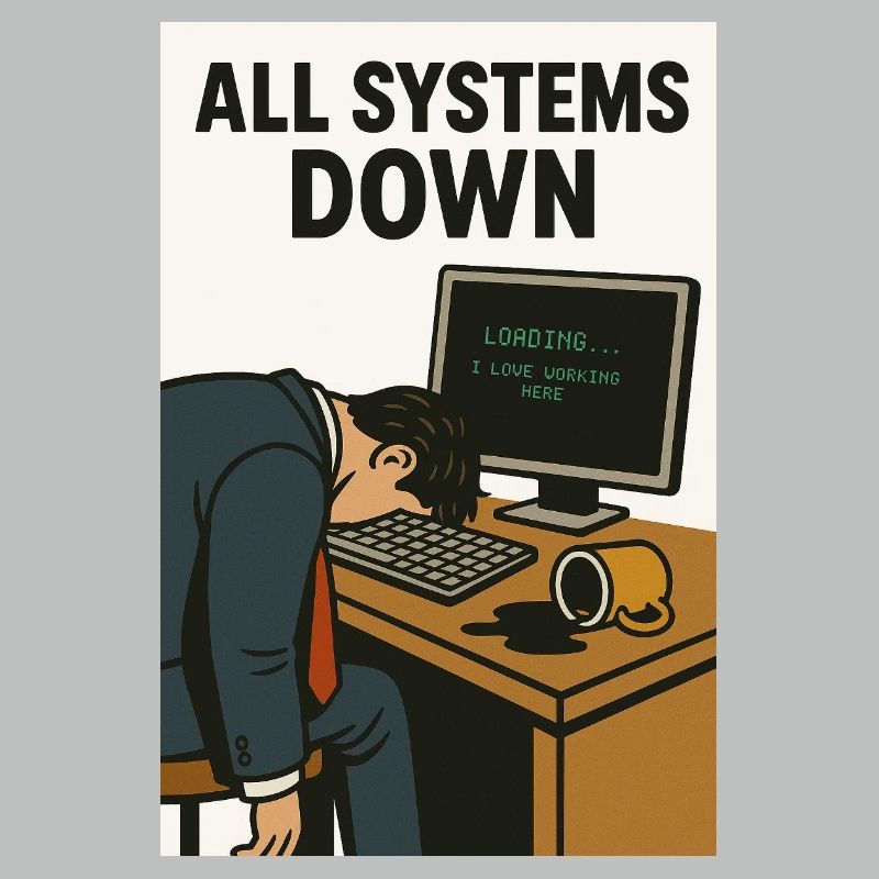All Systems Down IT Humor Caricature