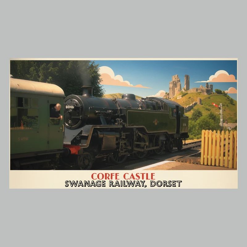 Affiche du train à vapeur du château de Corfe