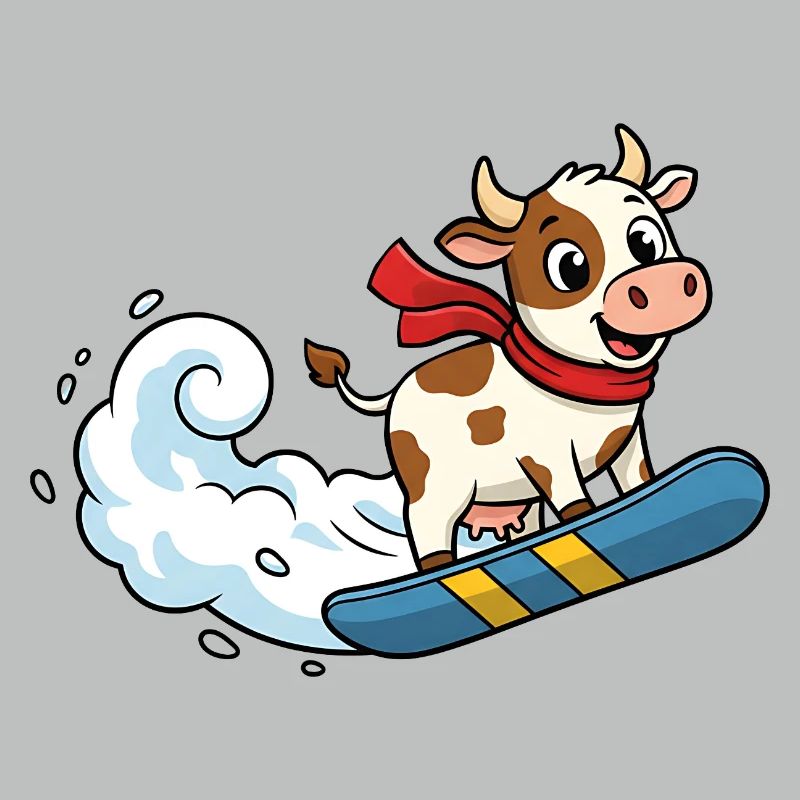Dessin animé Vache à snowboard Vache drôle d’hiver