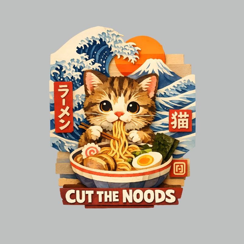 Cuisine de rue ukiyo-e en ramen de chat