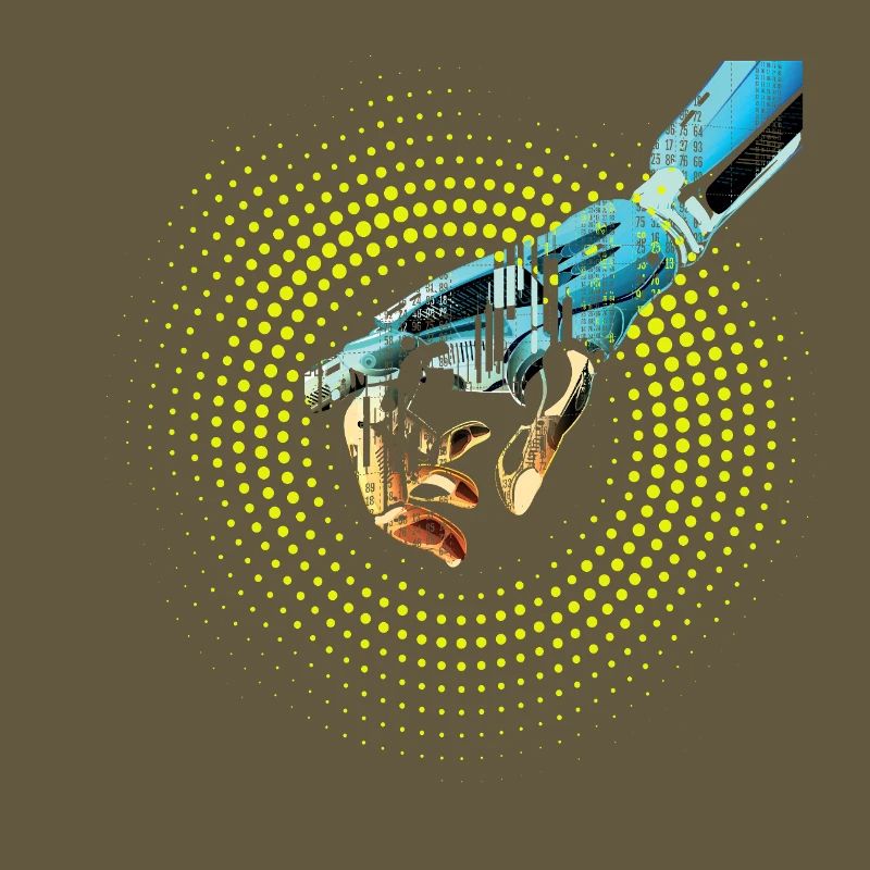 ordinateur main robot IA code cyborg numérique pc