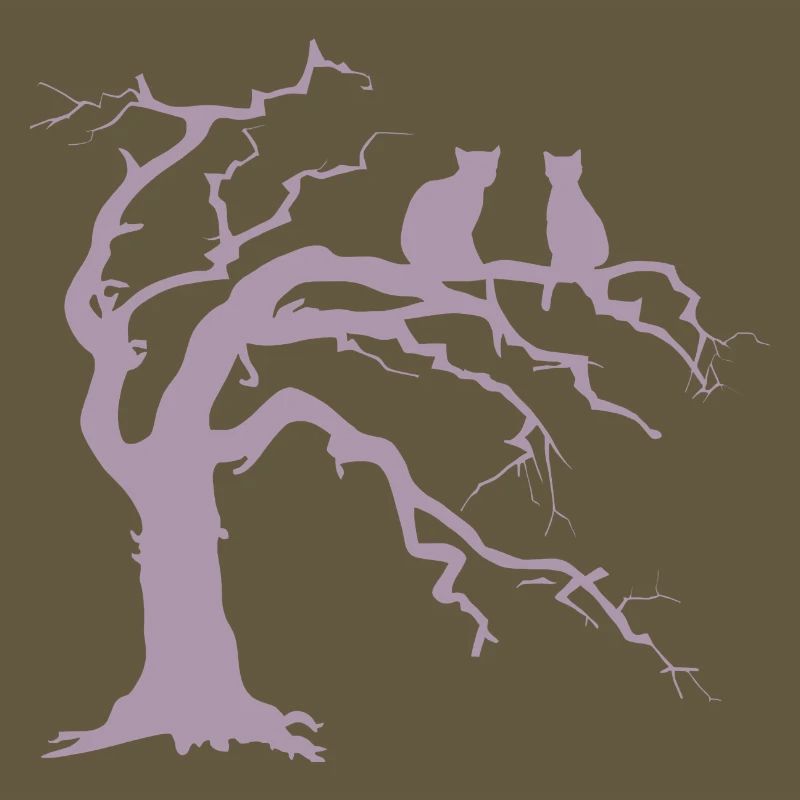 Dead tree with 2 cats silhouette