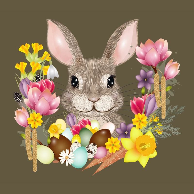Easter Wreath & Easter Eggs with Rabbit as Easter Bunny