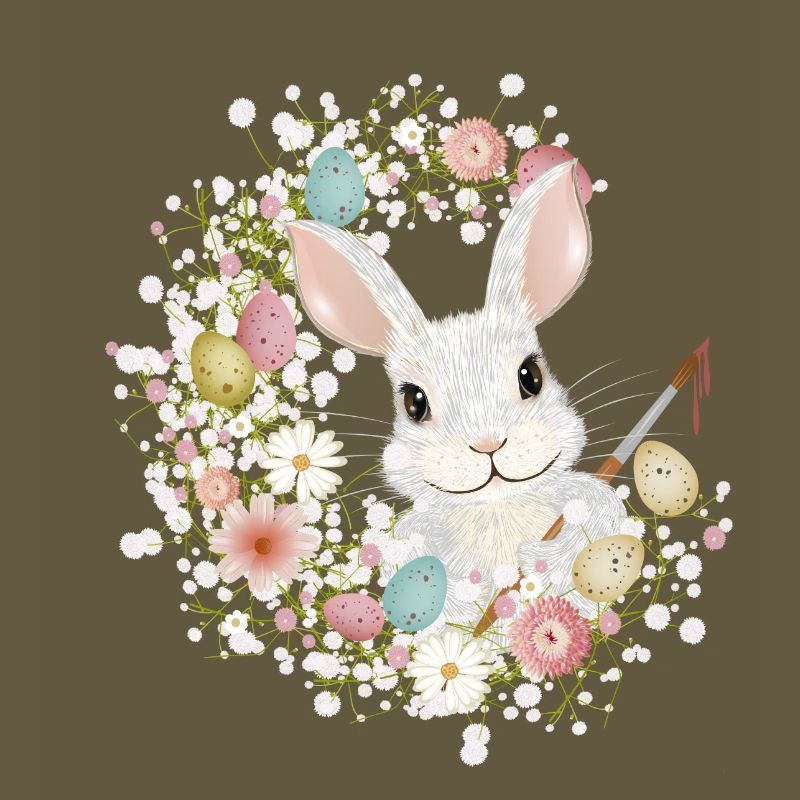 White Rabbit with Easter Eggs & Brush for Easter