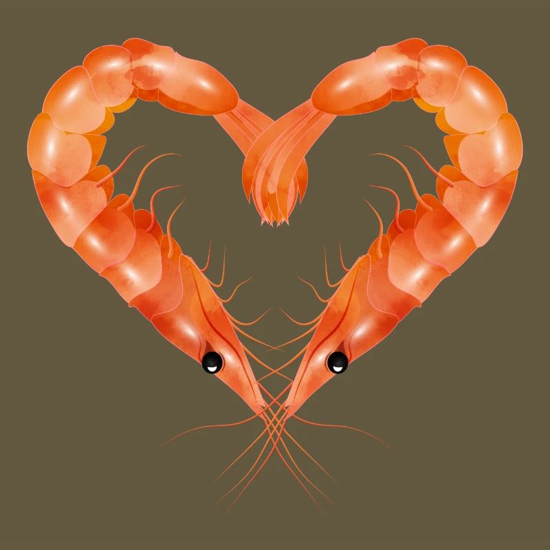 zwei Garnelen oder Shrimps in Herz Form gestaltet