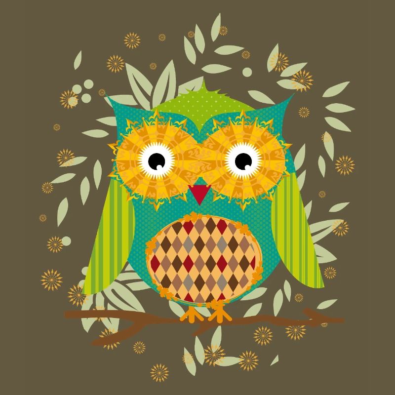 kunstvoll gestaltete Eule mit Patchwork-Muster