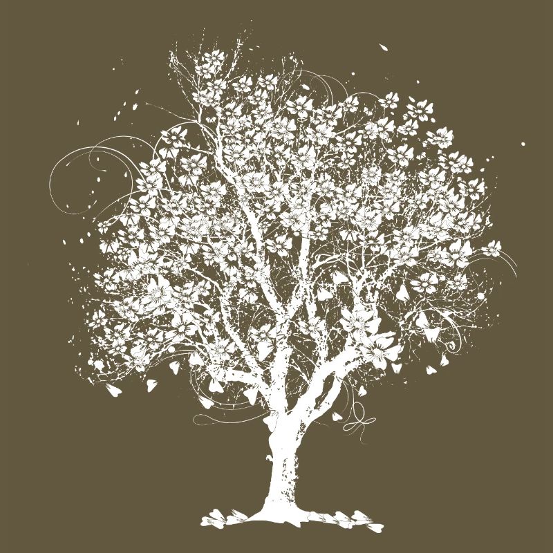 Spring tree in bloom – black and white artwork