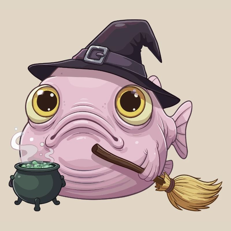 Funny Blobfish - Witch's Hat and Magic Cauldron