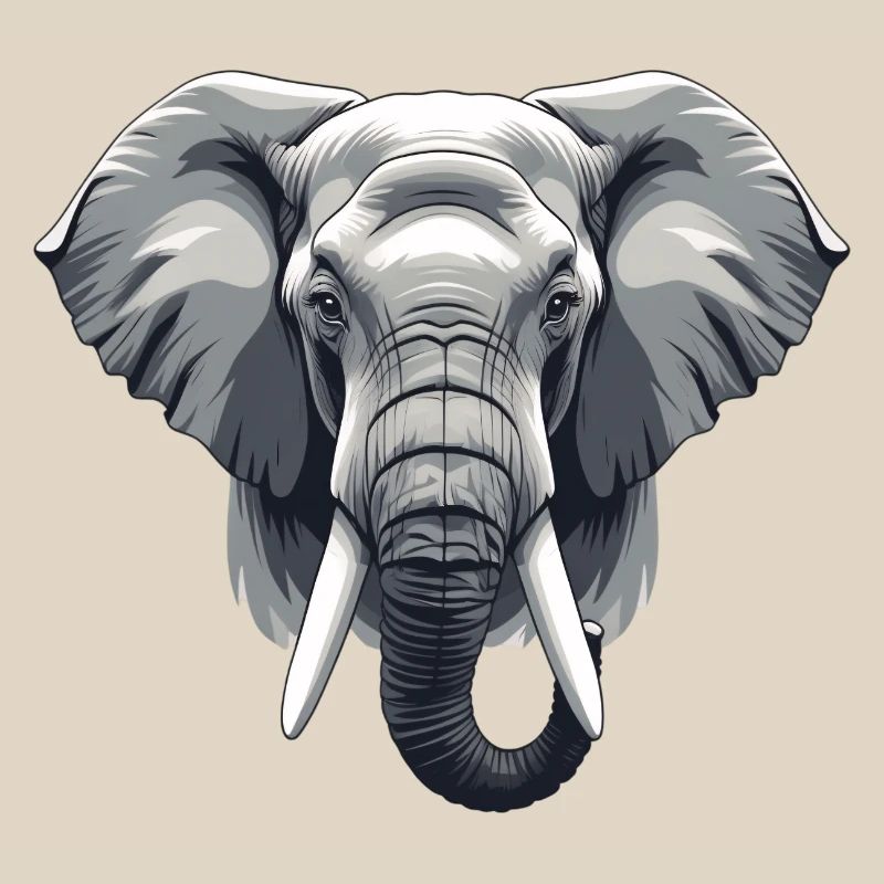 Elephant Head Grayscale Vector