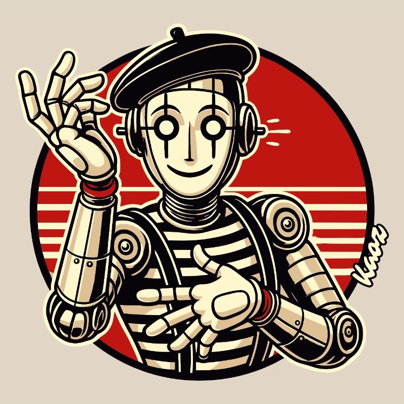 Retro Roboter Pantomime mit Barett im Comic Stil