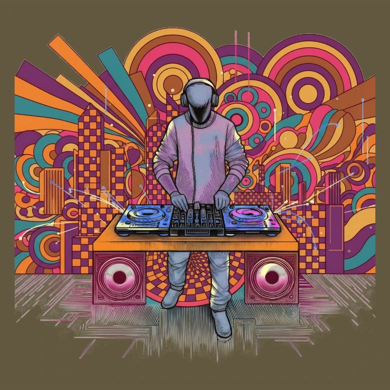 Futuristic DJ in a psychedelic background