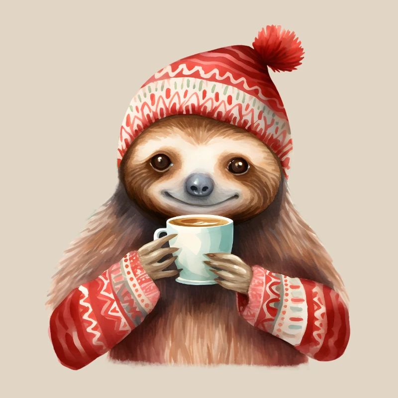 Winter-Sloth mit Kaffeebecher