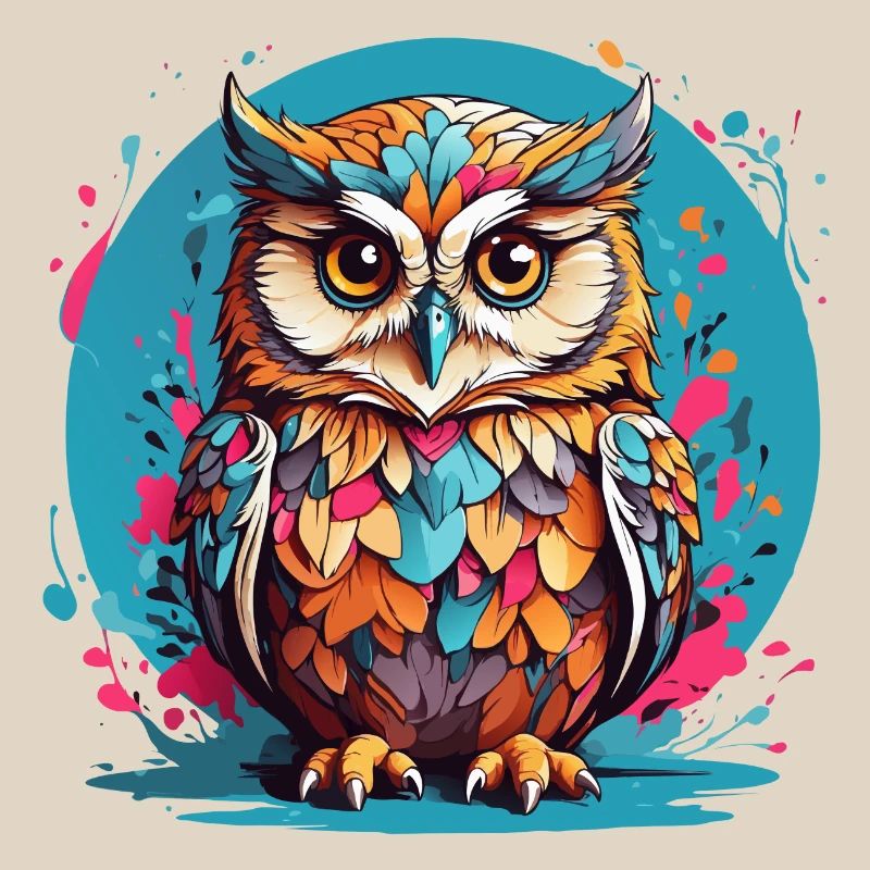 Liebenswerte Eule auf Farbklecksen