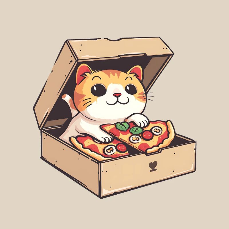 Cat Inside a Pizza Box Holding a Pizza Slice