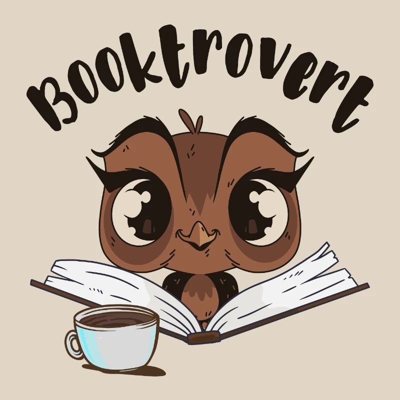 Booktrovert Eule mit Buch und Kaffee