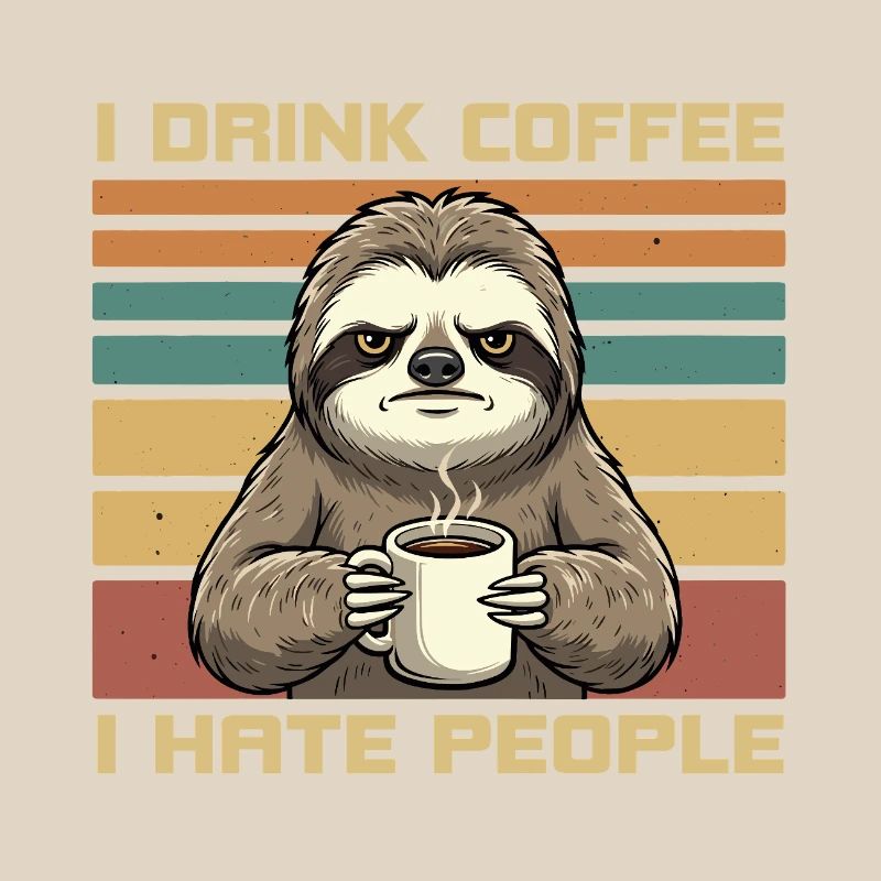 Grumpy Funny Sloth Drink Coffee and Hate People