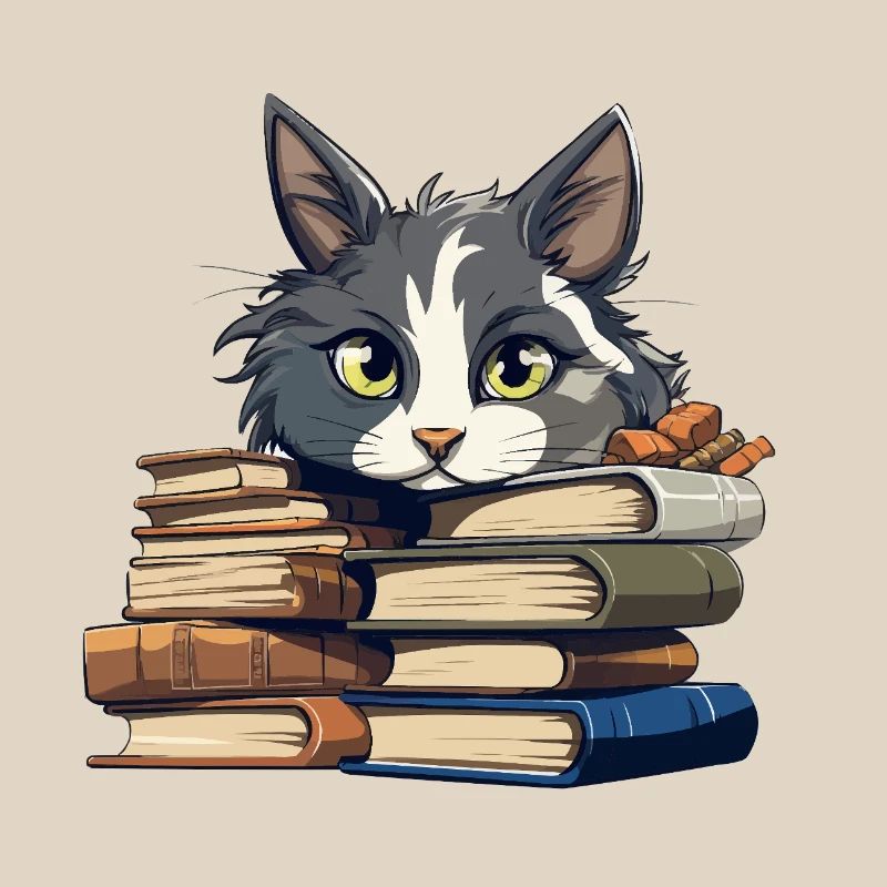 Book Stack Cat Bibliophile
