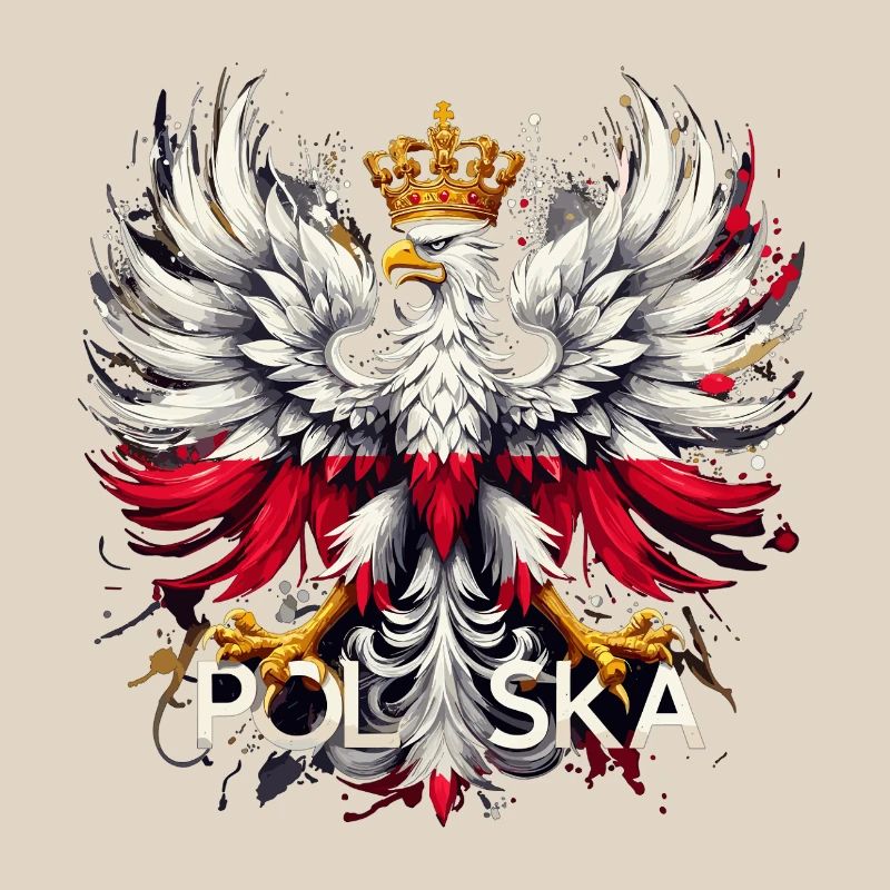 Polish Eagle: White and Red with Crown & Flag