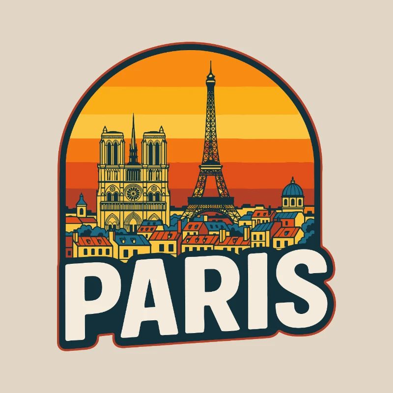 Paris Skyline Retro Sunset Eiffel Tower Art