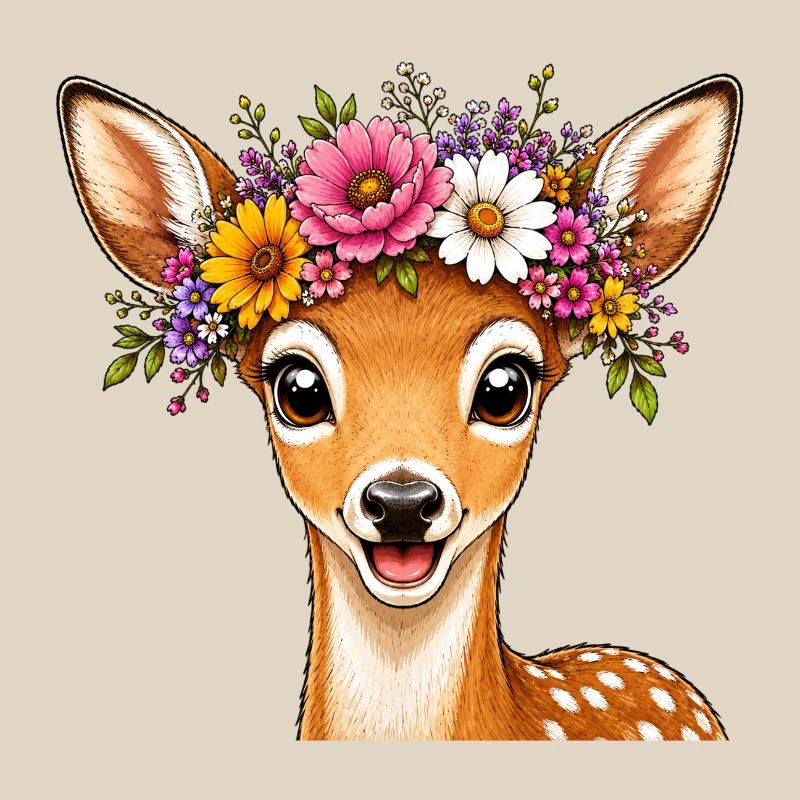 Cerf décoré de fleurs