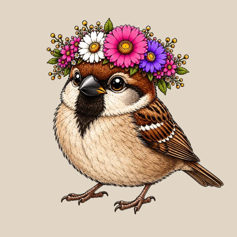 Vogel mit Blumenschmuck 