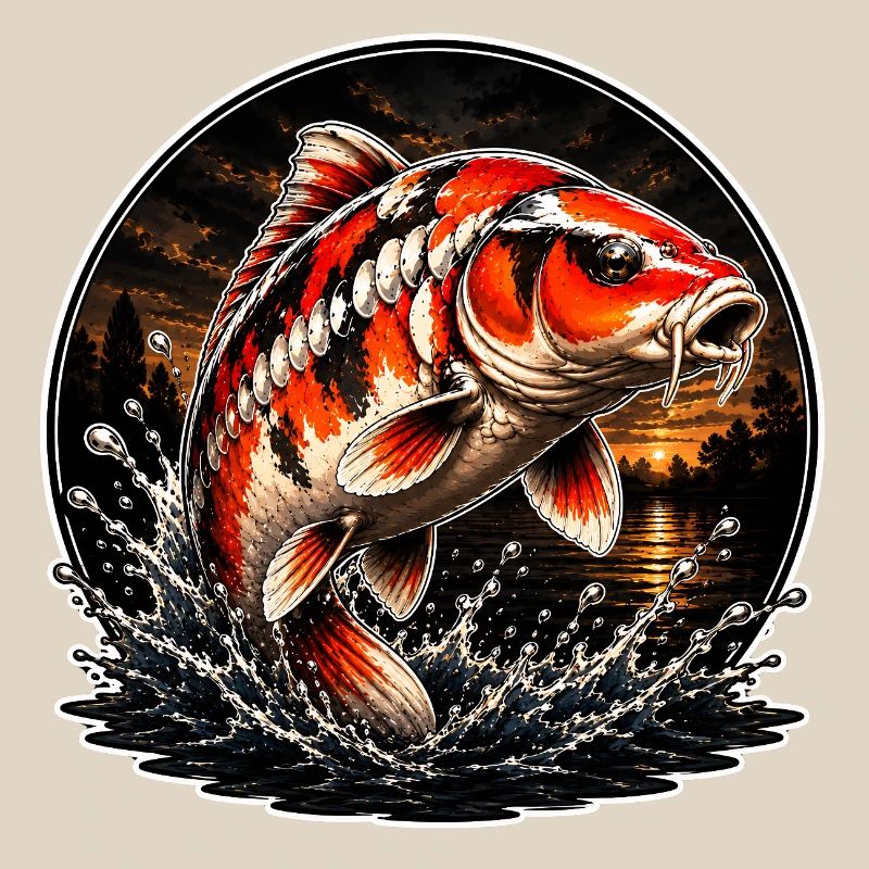 Red White Koi Splash Art Design