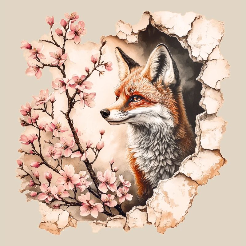 Fox with cherry blossoms
