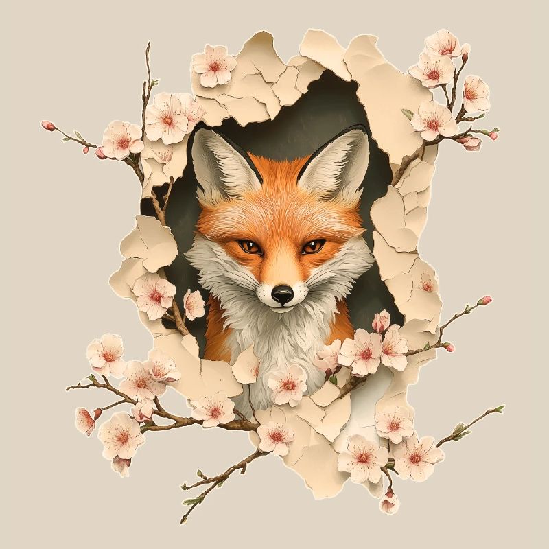 Fox with cherry blossoms