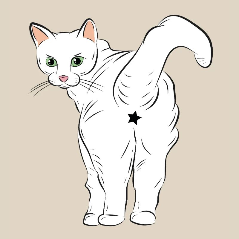 Chat blanc avec logo étoile