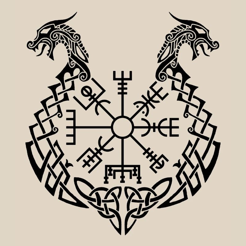 Schwarzer Drache und Wikingerkompass