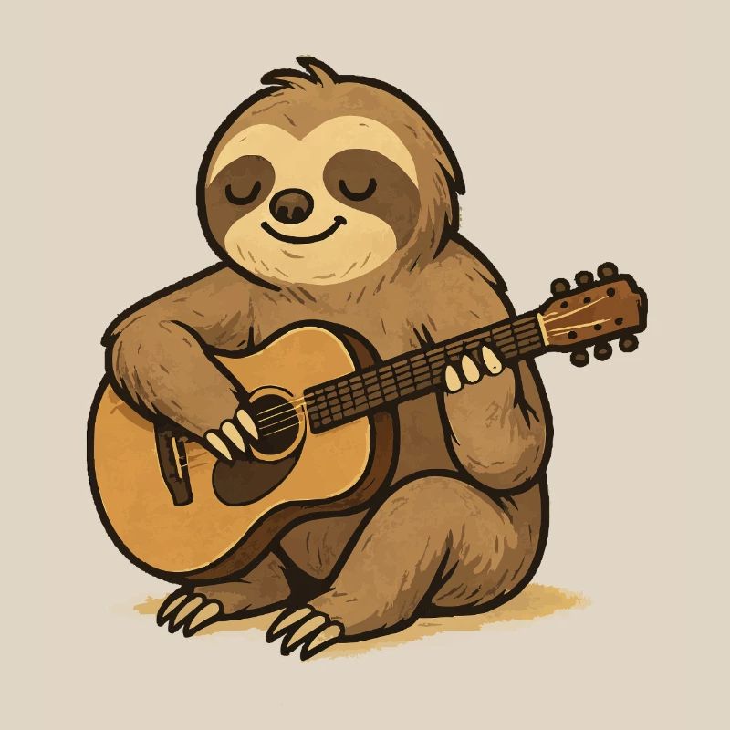 The relaxed sloth with a guitar
