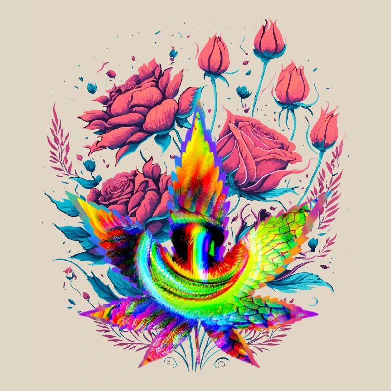 Feuille de cannabis psychédélique avec œil de dragon