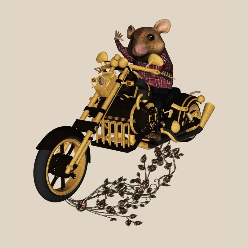 Pattern, funny mouse on a motorcycle