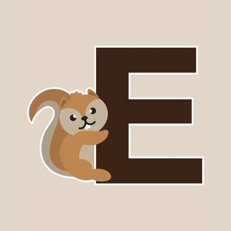 An E like the squirrel that hangs on the E