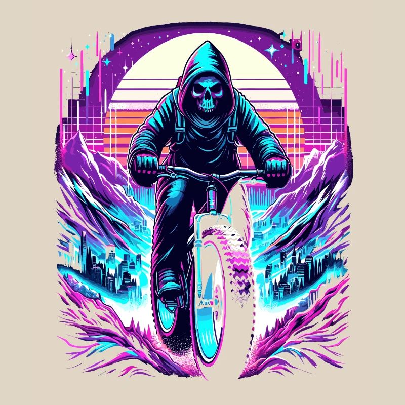 Skeleton Fatbiker Synthwave Retro Bicycle Rider