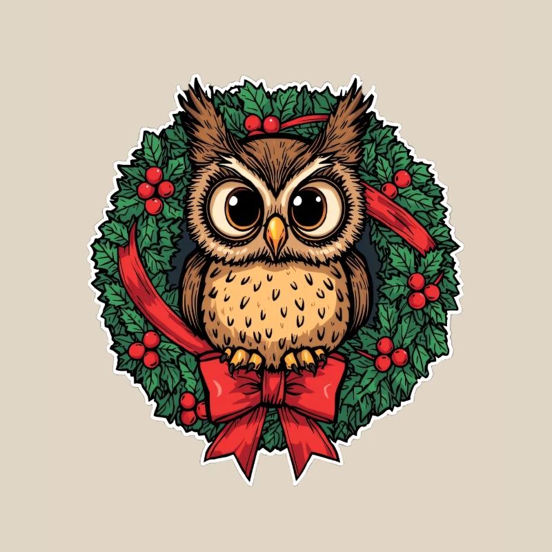 Eule im Weihnachtskranz